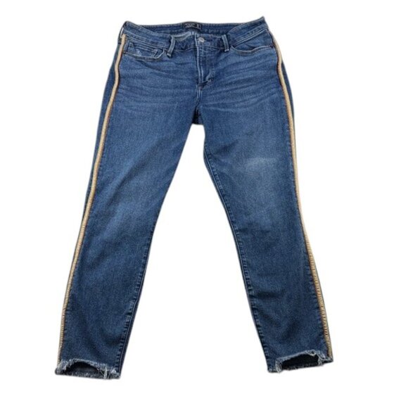 Harper Low Rise Ankle Skinny Jeans Metallic Stripe Raw Hem Size 28 - Picture 1 of 9